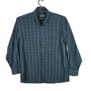 Mens Murano Italia Green Plaid Shirt Button Up Cotton Viscose Blend Size XL